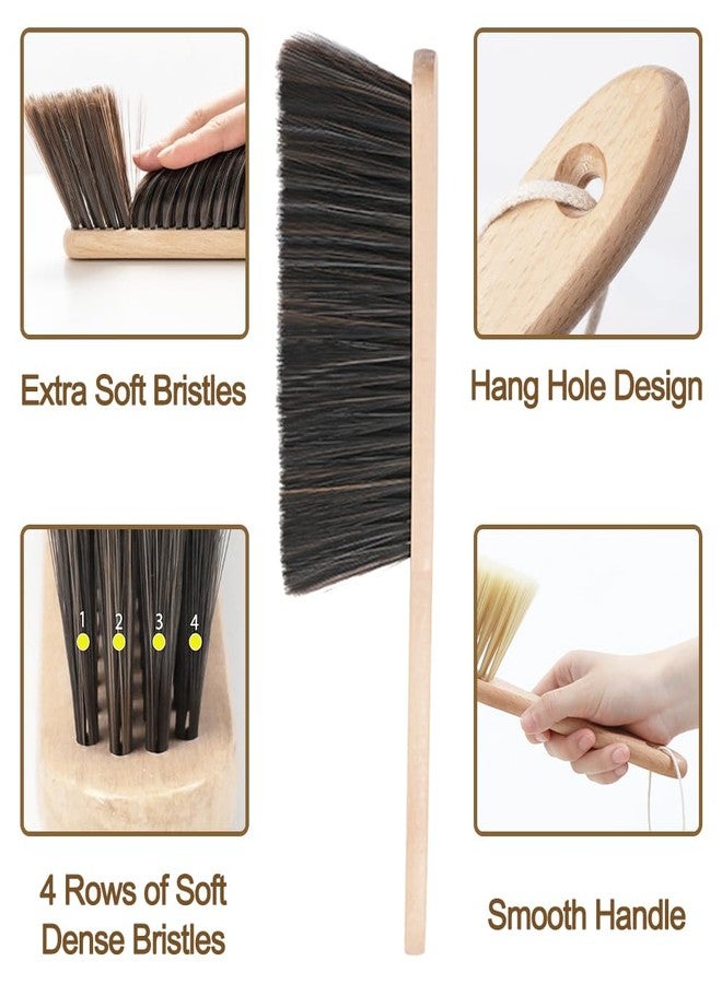HMIEPRS 2 Pieces Wooden Dust Brush Hand Broom, Bench Brushes with Bristles, Handle Hair Brushes for Counter Bed Sofa Car Fireplace Household Woodworking Cleaning (Brown, Yellow) - Image 3